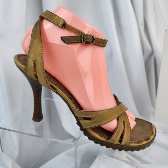 🐞Steve Madden Tan Leather Strappy Open Toe Heels Size 8 - Picture 3 of 9